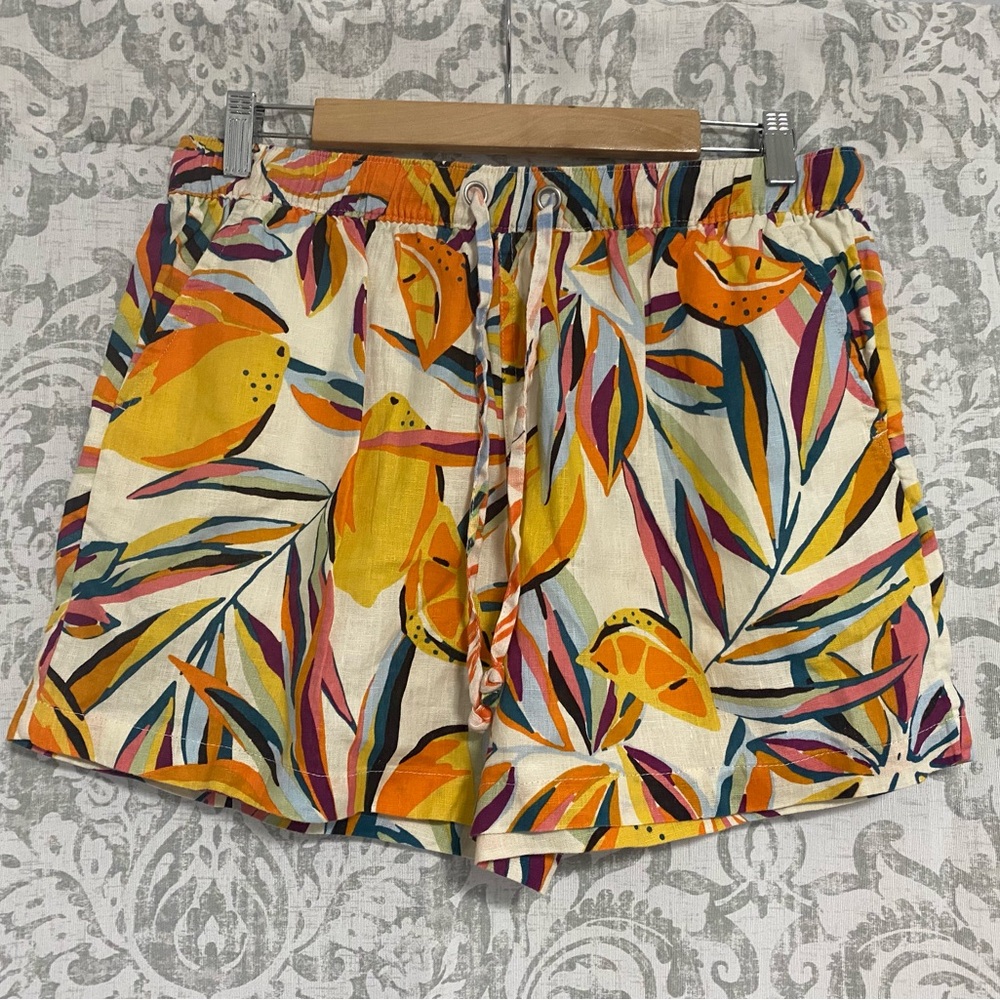 C&C California Cream Shorts with Yellow & Orange Tropical Print